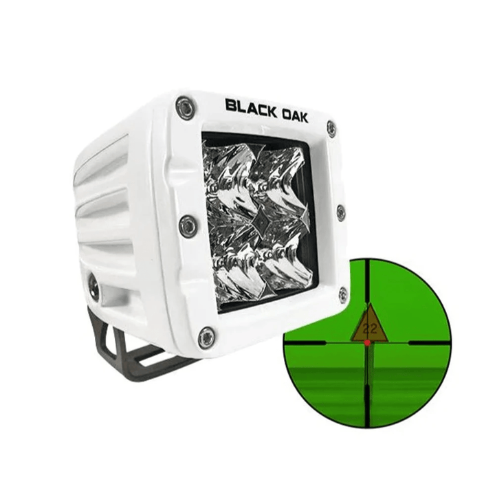 Black Oak LED 2-inch infrared marine pod light with flood optics and white housing, 850nm infrared LED illumination for marine use.