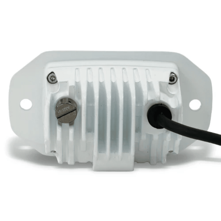 Black Oak LED marine flush mount spreader light, 2-inch white housing, black finish, ideal for boat lighting.