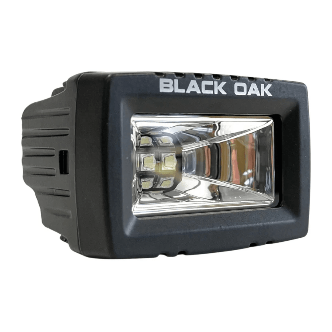 Black Oak LED 2-inch single row scene light bar with scene optics, black finish, designed for LED lighting applications.