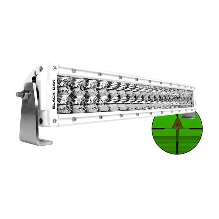Black Oak LED 20-inch infrared marine light bar with double row optics, 850nm wavelength, and white LED illumination.