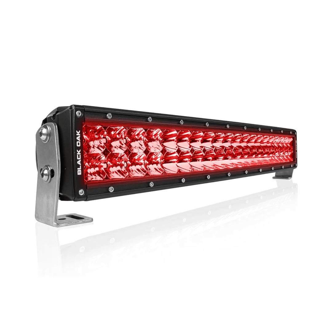Black Oak LED 20-inch curved red LED predator light bar with combo optics, designed for high-performance LED lighting.