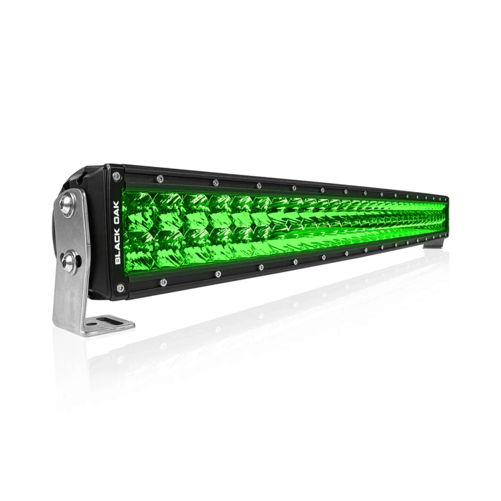 Black Oak LED 30-inch curved green predator double row light bar with combo optics for off-road and outdoor lighting.