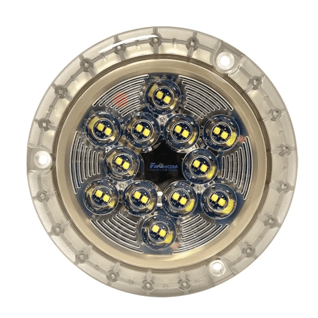 Black Oak LED Fathom FL24 underwater LED light in blue, marine lighting for underwater illumination and aquatic environments.