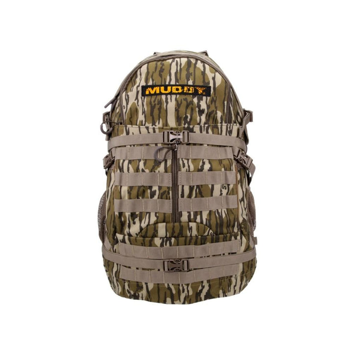 Chattanooga Muddy Outdoors Pro Series 1300 Mossy Oak Bottomland backpack showing lightweight gear and durable design for outdoor use.