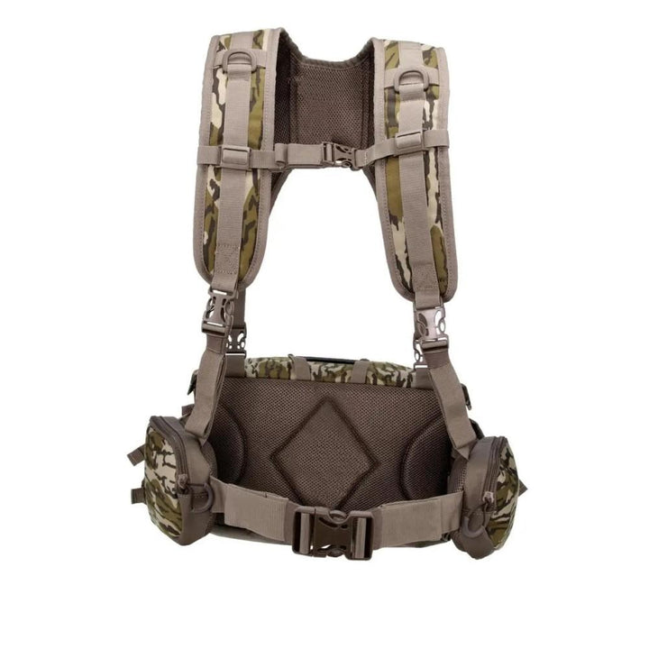 Chattanooga Muddy Outdoors Pro Series Lumbar 500 Pack in Mossy Oak Bottomland with adjustable straps and gear compartments.