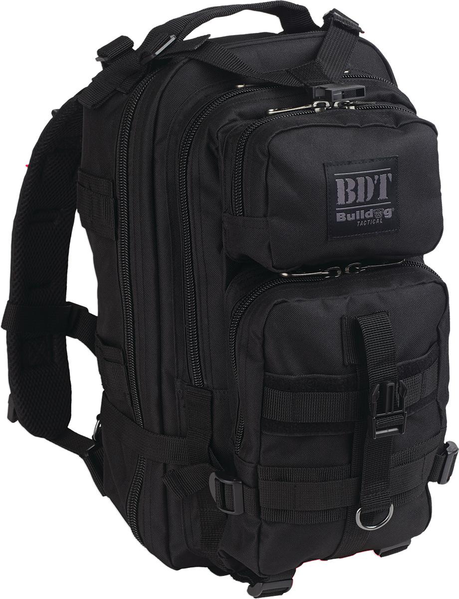Black Bulldog compact backpack by Chattanooga, lightweight and durable outdoor travel and work bag with multiple compartments.