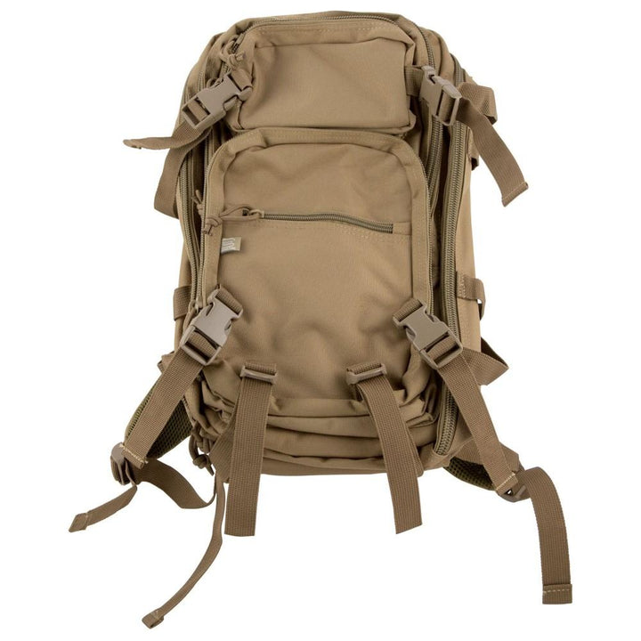 Chattanooga Glock backpack in coyote color, durable compact outdoor travel storage bag with multiple compartments.