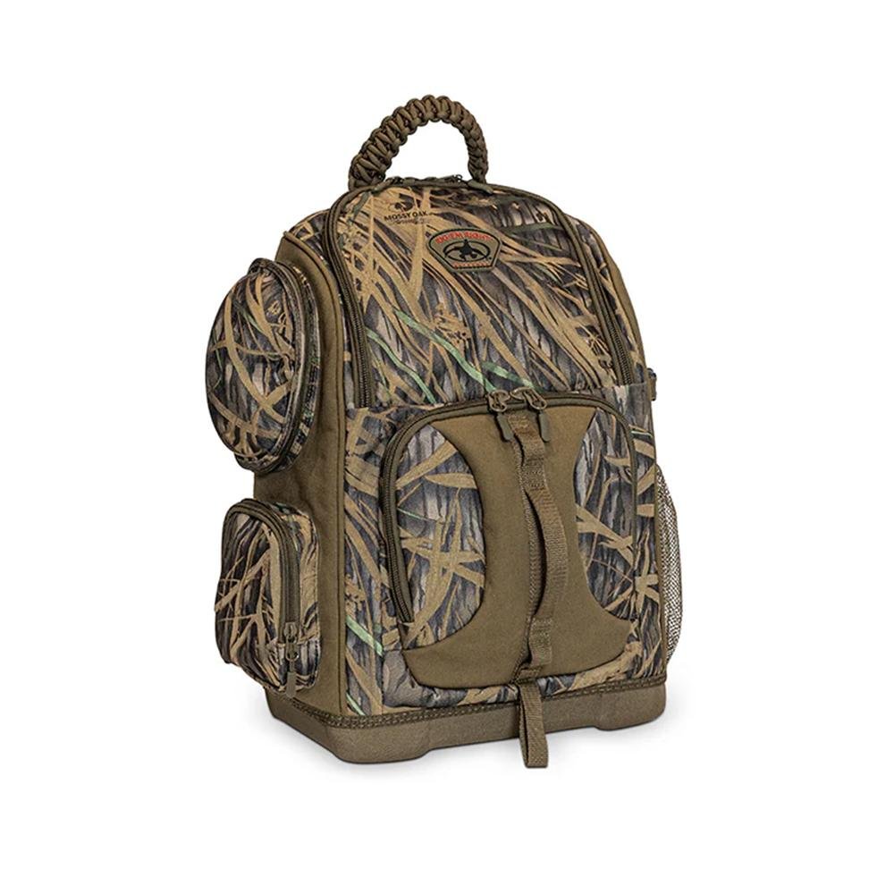 Chattanooga Rig Em Right Lowdown floating backpack in Mossy Oak Shadow Grass, durable travel bag with multiple compartments and adjustable straps.
