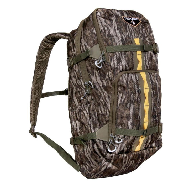 Chattanooga Tenzing 1200 Backpack in Mossy Oak Bottomland camouflage, durable outdoor hiking gear bag with multiple compartments.