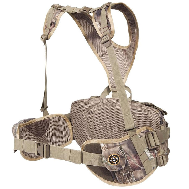 Chattanooga Tenzing Flex Lumbar Pack in Mossy Oak Breakup Country camouflage, outdoor hiking bag with multiple compartments and durable design.