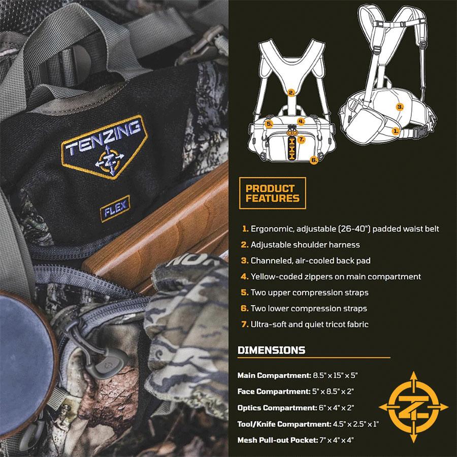Chattanooga Tenzing Flex lumbar pack in Mossy Oak Breakup Country camo, durable outdoor hiking backpack with multiple compartments