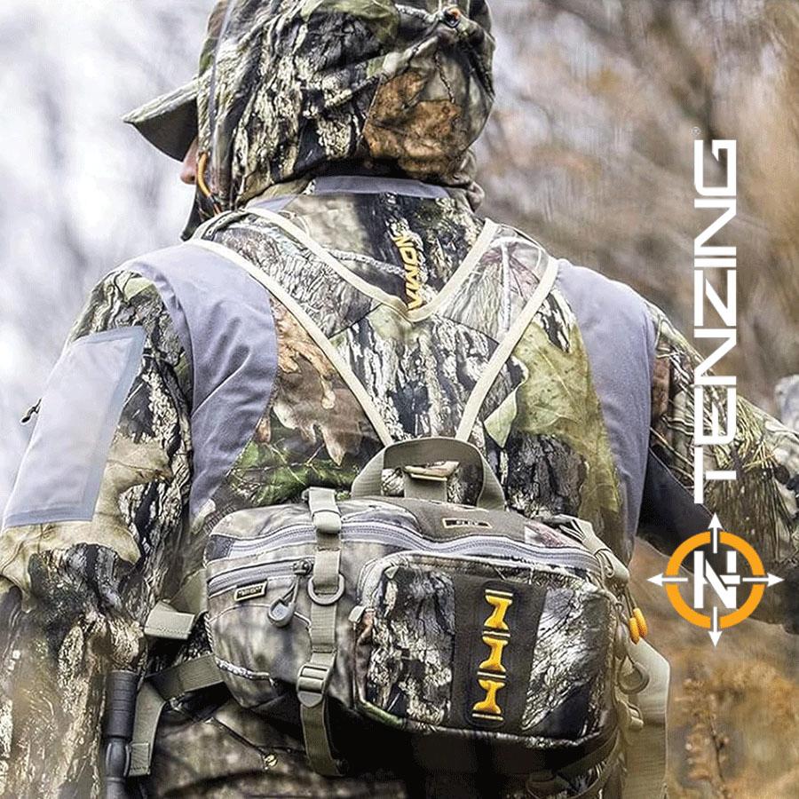 Chattanooga Tenzing Flex Lumbar Pack in Mossy Oak Breakup Country camouflage, durable outdoor hiking backpack with multiple compartments.