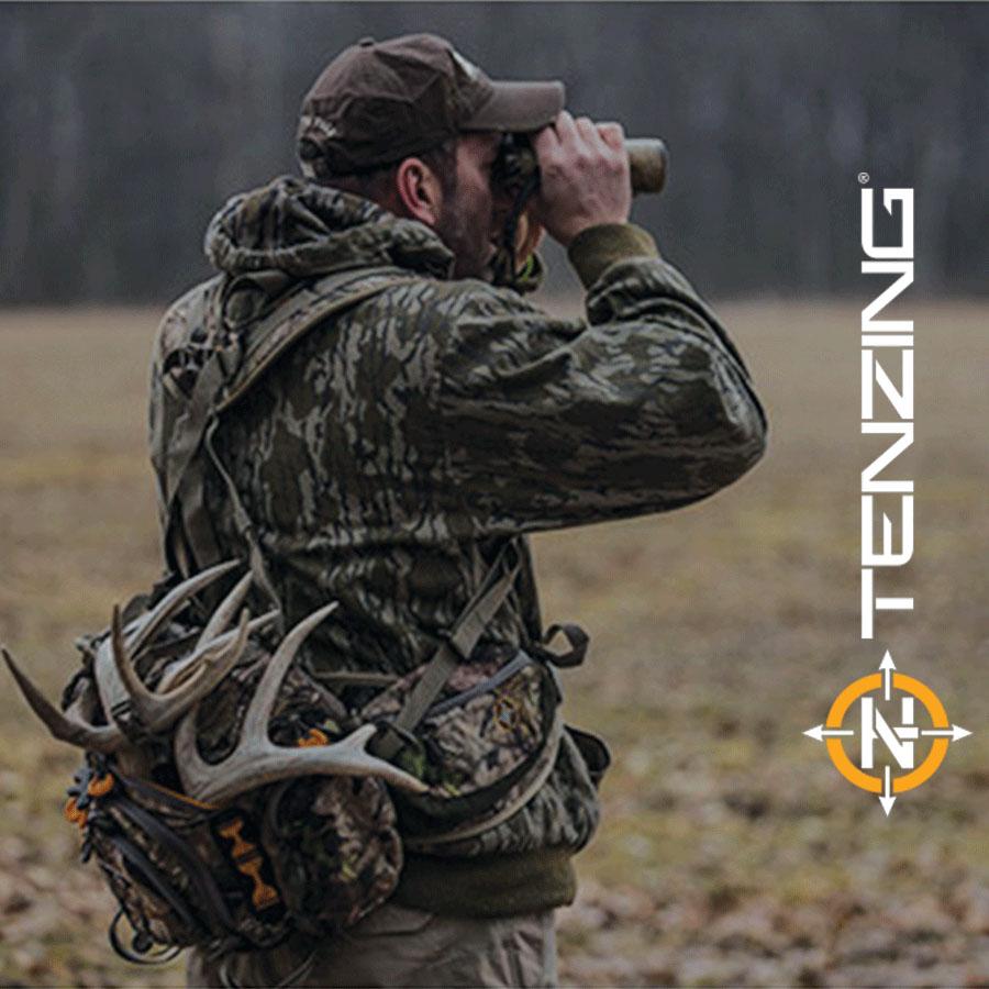 Chattanooga Tenzing Flex lumbar pack in Mossy Oak Breakup Country camouflage, designed for outdoor hiking and durable use.