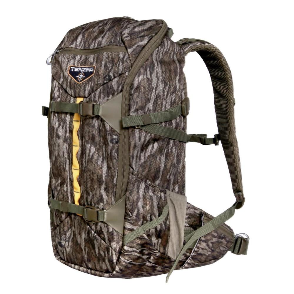 Chattanooga Tenzing TZW-2100 Whitetail Day Pack in Mossy Oak Bottomlands camouflage, featuring multiple compartments and adjustable straps.