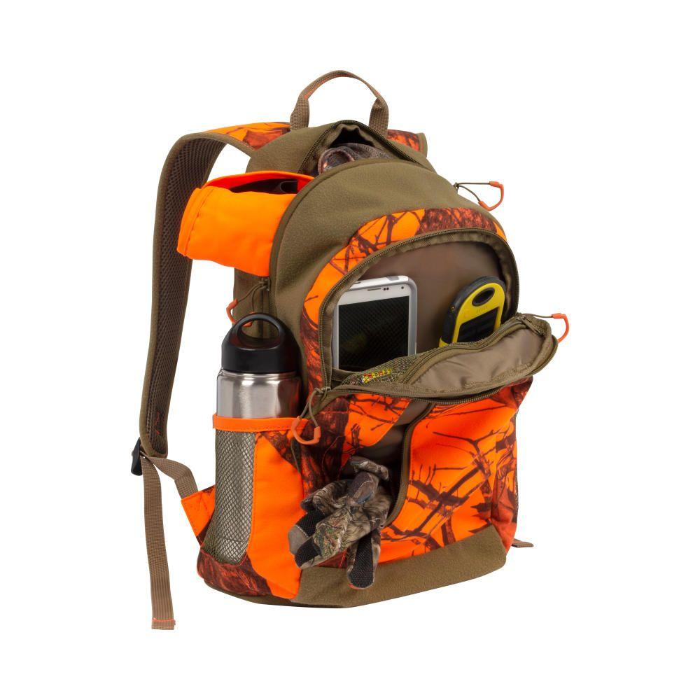 Chattanooga Allen Company Terrain Backpack in Mossy Oak Break-Up Blaze, lightweight and durable outdoor daypack with multiple compartments.