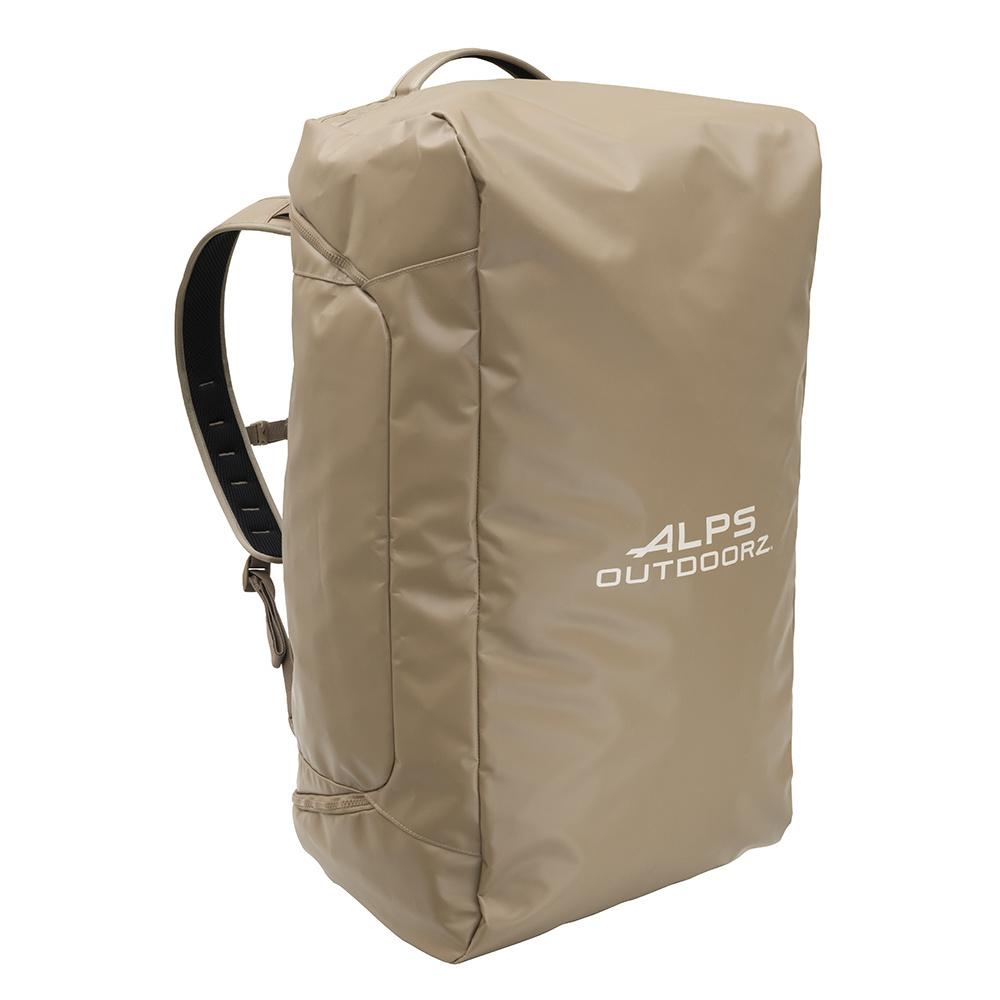 Chattanooga Alps Outdoors Refuge Duffel Bag 110L in tan, durable travel gear and storage bag with sturdy handles and zippers.