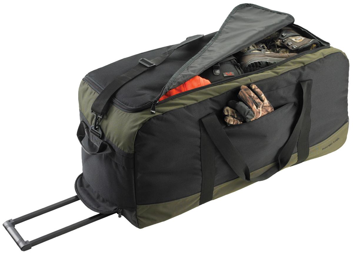 Chattanooga Champion Ridge XL wheeled duffle bag with durable fabric, large carry handles, and wheels for portable travel gear storage.