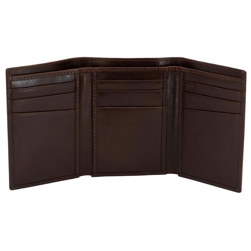 S&amp;W Tri - Fold Wallet Brown Top Grain Leather Durable Compact RFID Protection - POWER FIT SHOP — Powering Preparedness, Health &amp; Home