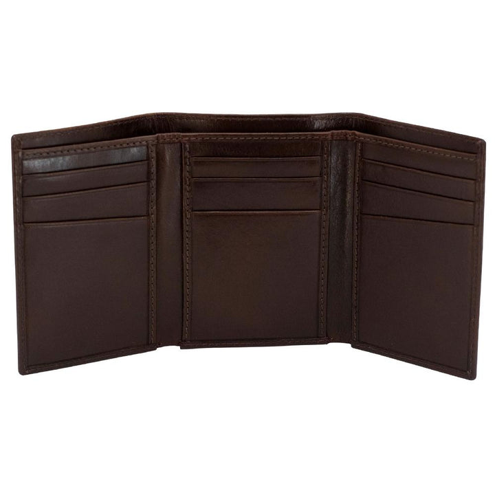 S&amp;W Tri - Fold Wallet Brown Top Grain Leather Durable Compact RFID Protection - POWER FIT SHOP — Powering Preparedness, Health &amp; Home