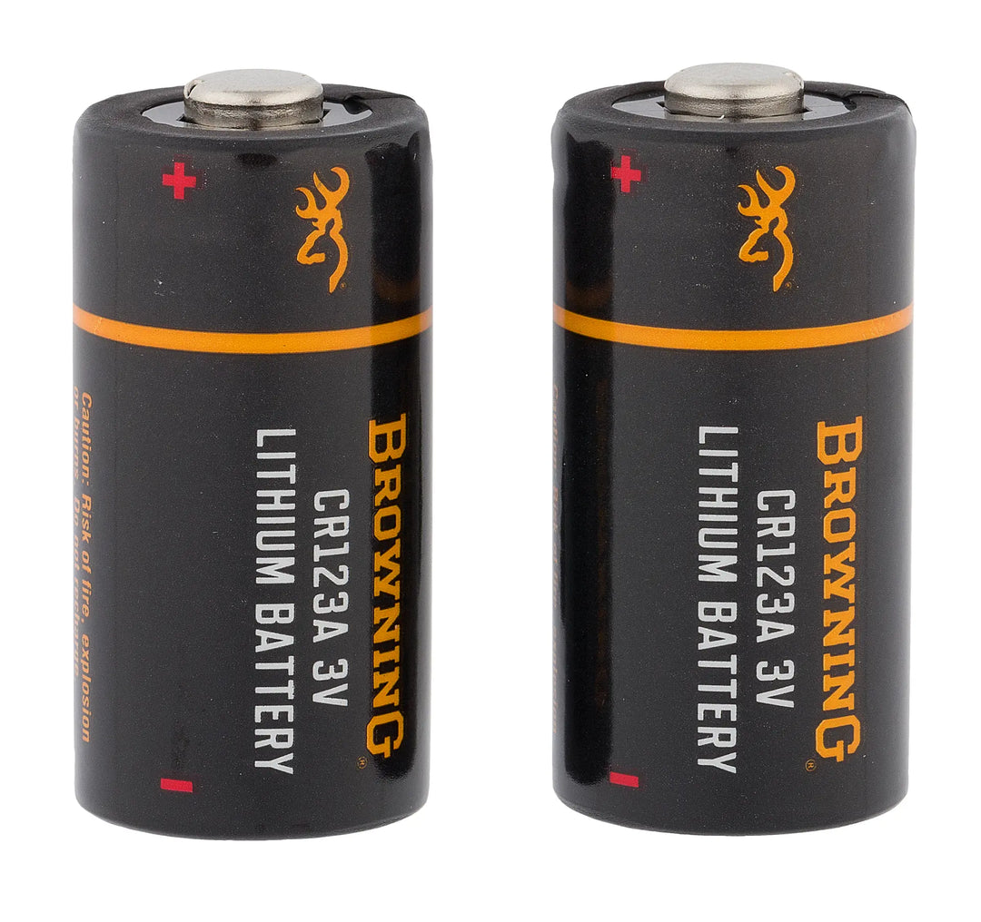 Chattanooga Browning CR123A 3V lithium batteries, stick-type power cells with compact cylindrical design for electronic devices.