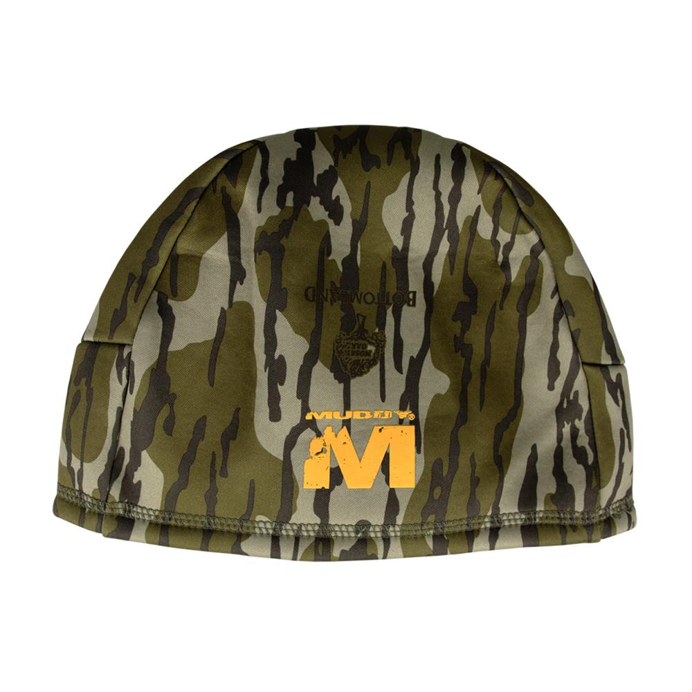 Chattanooga Muddy Heavyweight Beanie in Mossy Oak Bottomland camouflage, warm outdoor headwear for cold weather.