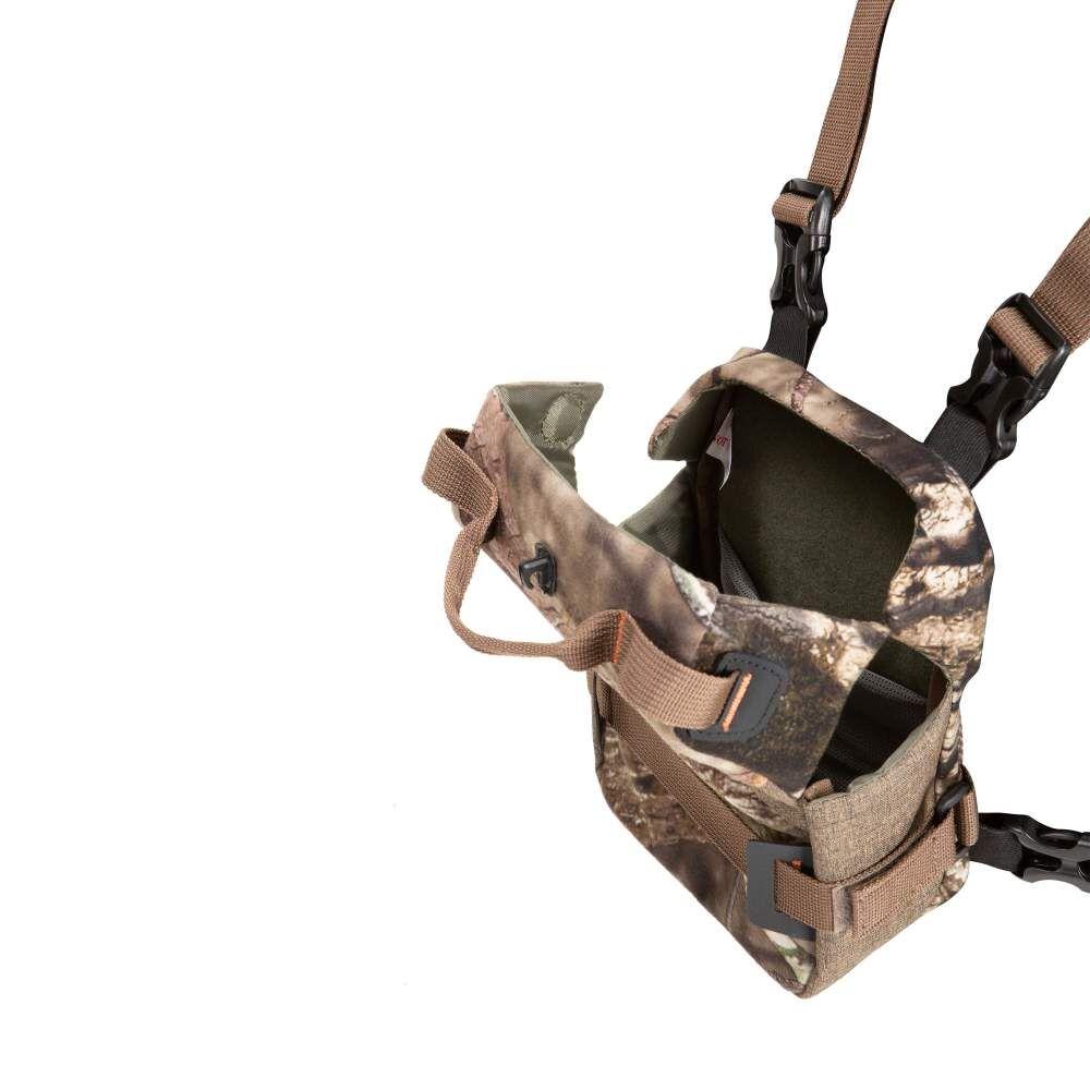 Chattanooga Allen Terrain Mesa binocular case with Mossy Oak Break Up Country camouflage harness, designed for secure outdoor use.