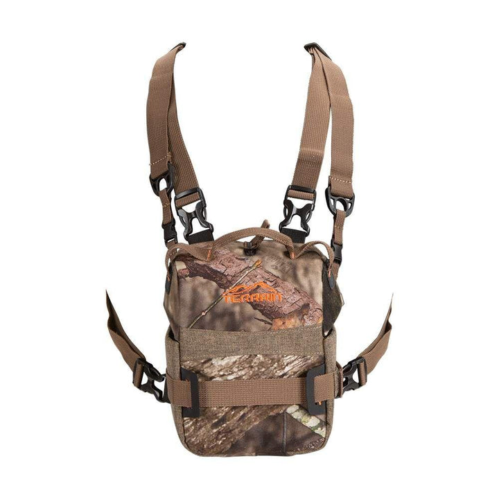 Chattanooga Allen Terrain Mesa binocular case with harness in Mossy Oak Break Up Country camouflage, designed for secure outdoor use.