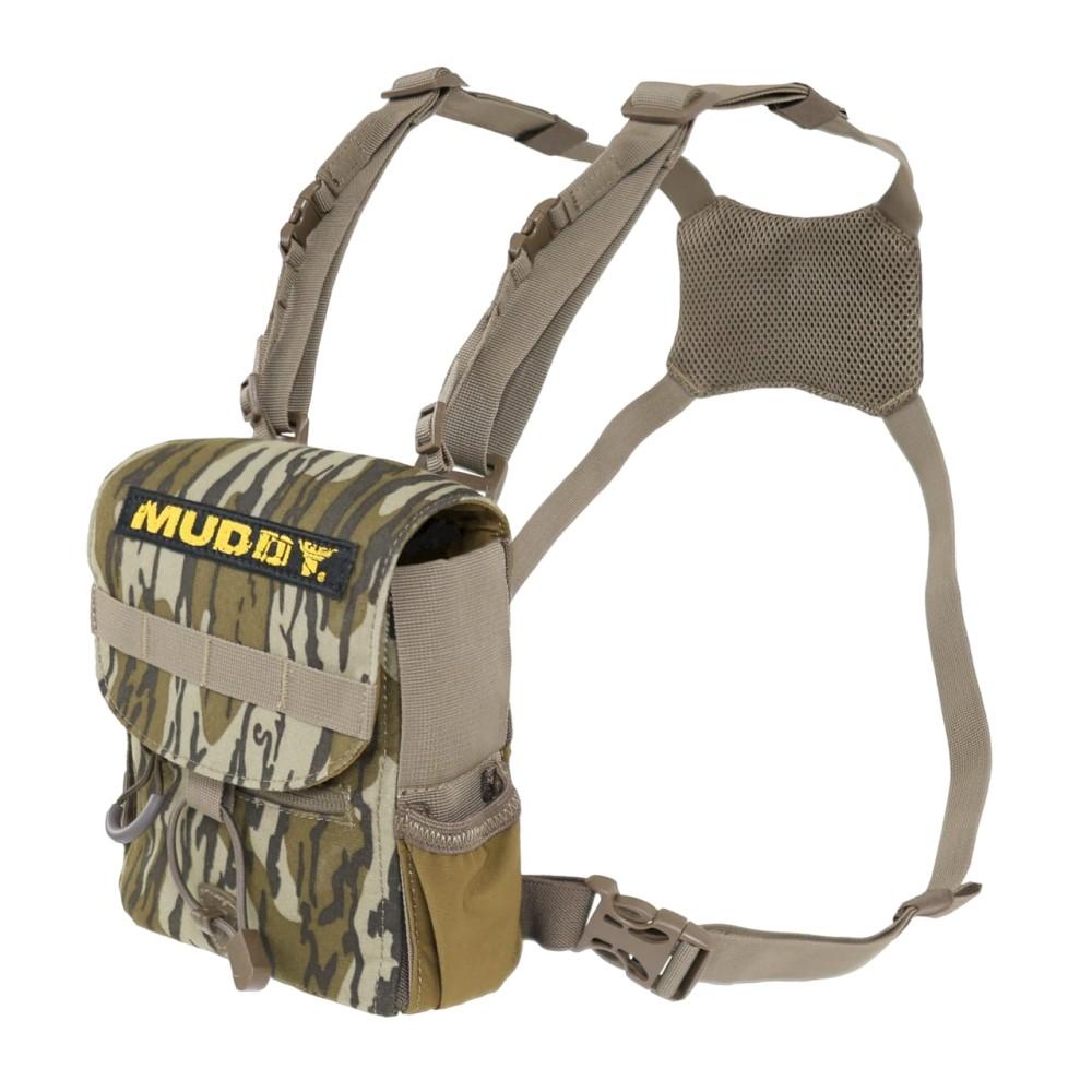 Chattanooga Muddy Pro Series Bino Harness in Mossy Oak Bottomland, lightweight durable outdoor binocular case with adjustable straps.