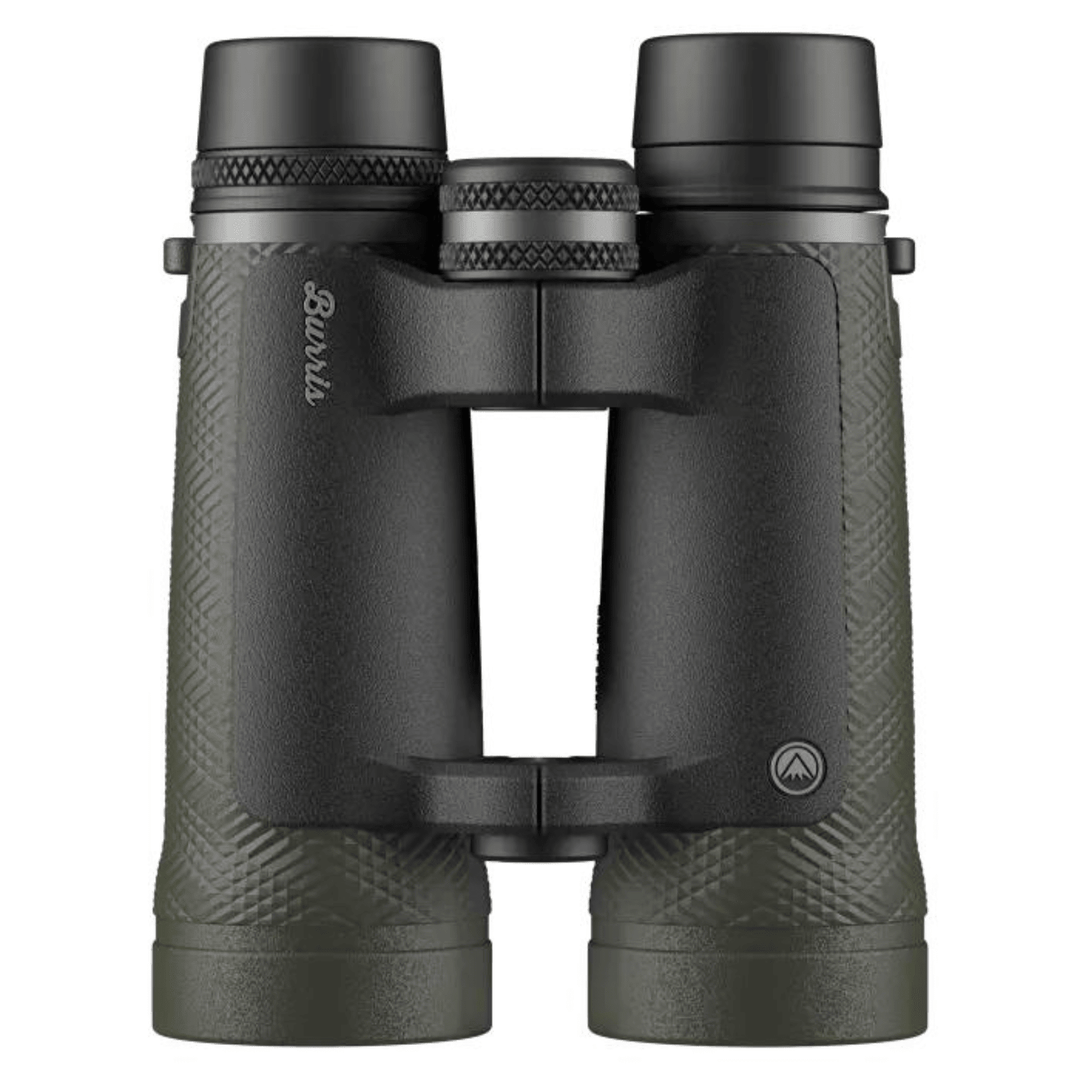 Chattanooga Burris SignatureHD 12x50 binoculars with green finish, 12x magnification, and 13.1 ft close focus in a product image.