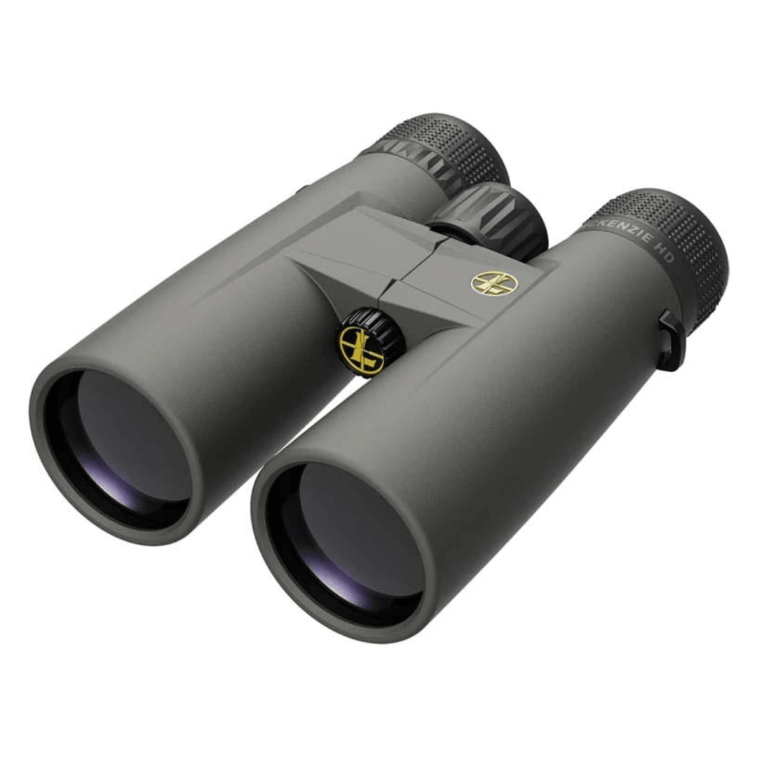 Chattanooga Leupold BX-1 McKenzie binocular with harness, 12x50mm lenses, shadow gray finish, showing the binocular and harness.