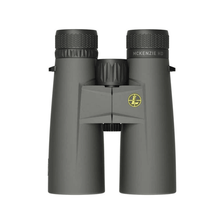 Chattanooga Leupold BX-1 McKenzie binoculars with 12x50mm lenses in Shadow Gray, featuring a harness for comfortable outdoor viewing.