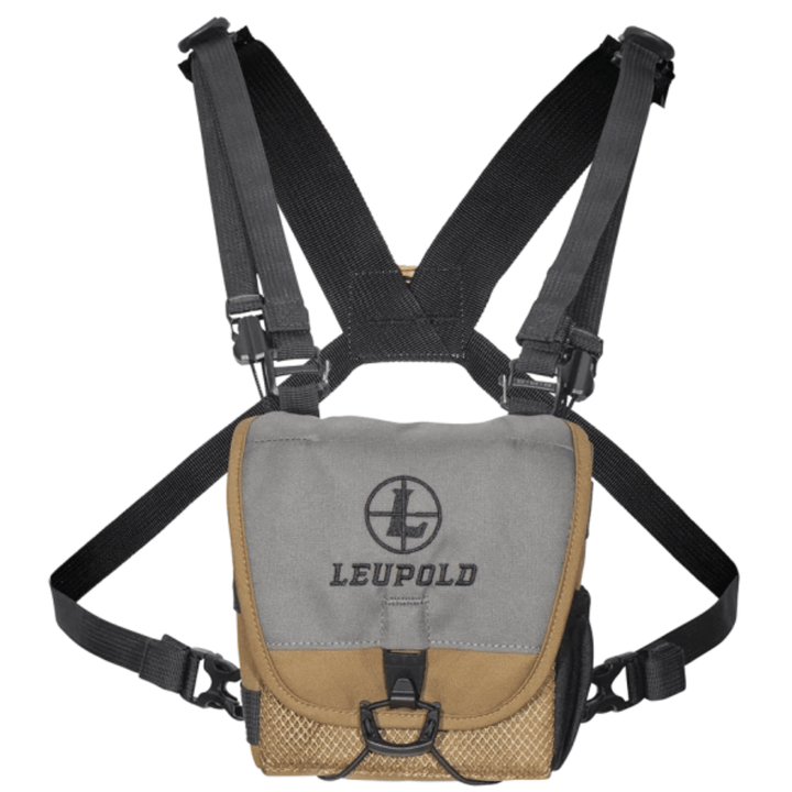 Chattanooga Leupold BX-1 McKenzie binoculars with harness, 12x50mm lenses, shadow gray color, featuring a sturdy design and comfortable grip.