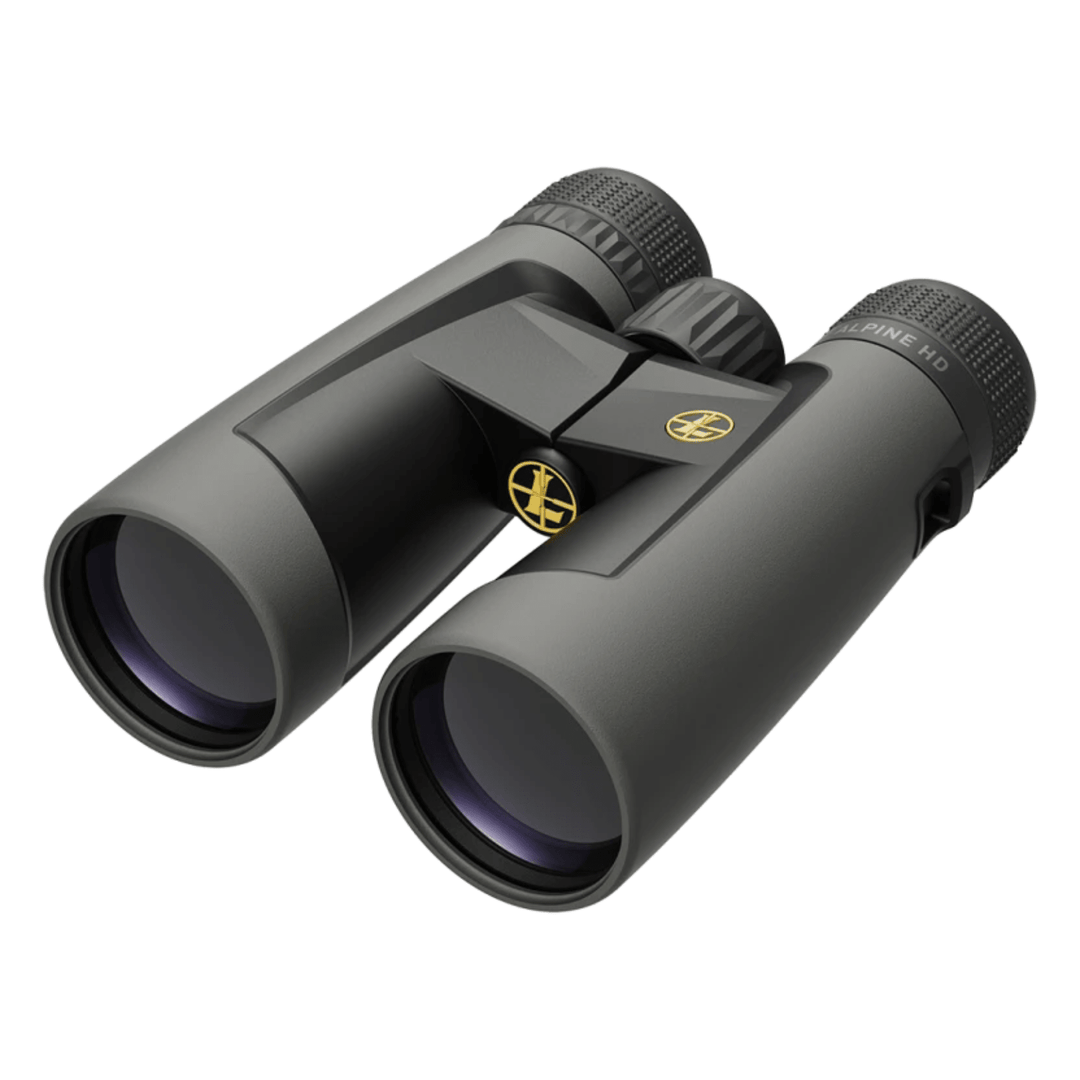 Chattanooga Leupold BX-2 Alpine HD binoculars with 12x52mm lenses and gray roof design, including harness for outdoor viewing.