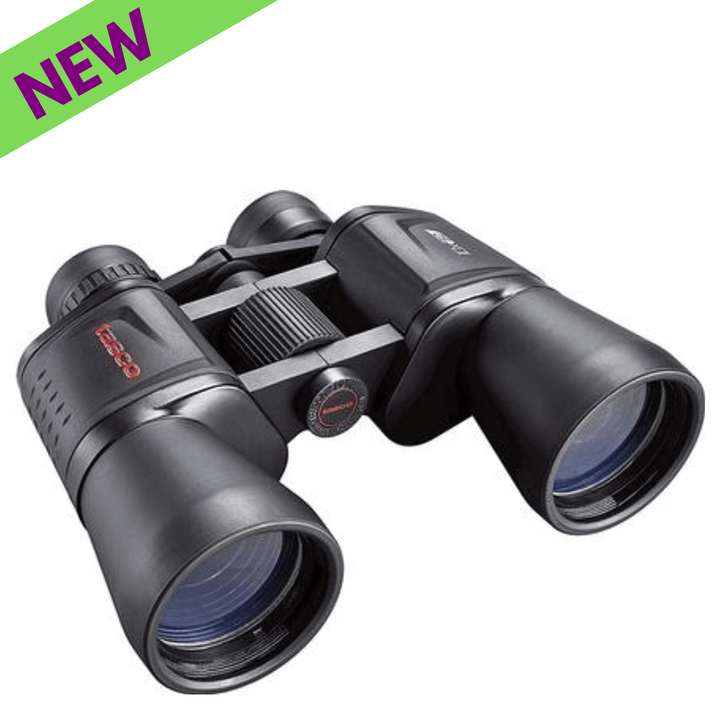 Chattanooga Tasco Essentials 12x50mm black porro binocular with 18 ft focus, full-size design, ideal for outdoor viewing.