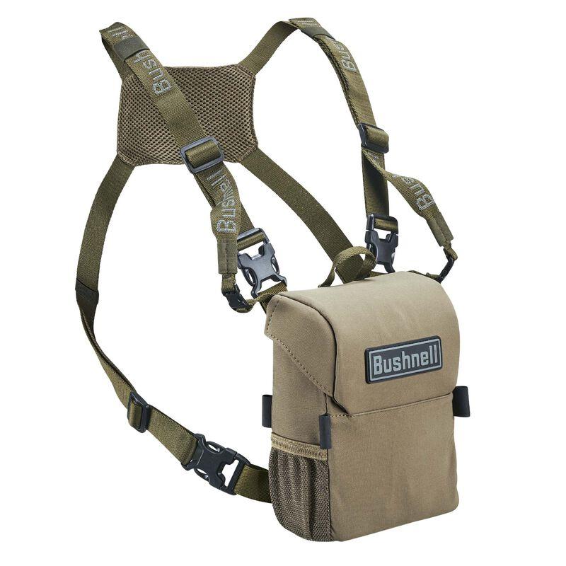 Chattanooga Vault binocular pack in slate green with magnetic card, includes binoculars, case, and harness for outdoor use