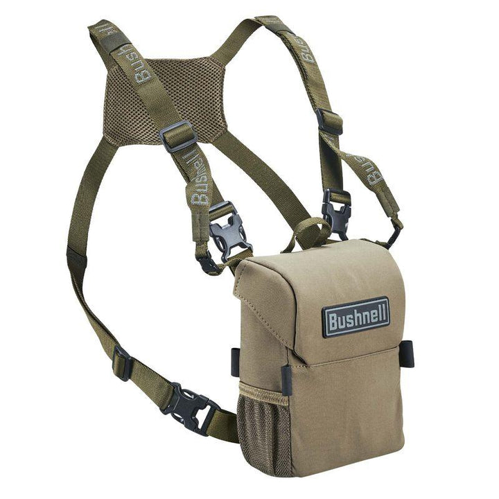 Chattanooga Vault binocular pack in slate green with magnetic card, includes binoculars, case, and harness for outdoor use