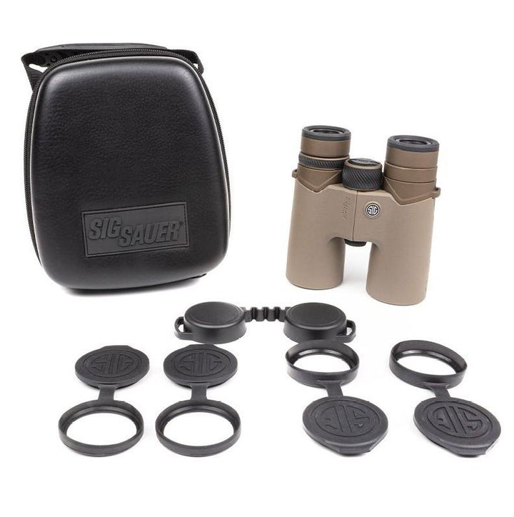 Chattanooga Sig ZULU8 HDX binoculars with 10x42mm lenses, showing close-up of the black binoculars with textured grip