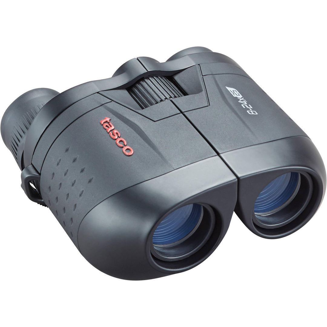 Chattanooga Tasco Essentials 8-24x25mm black compact binoculars with zoom and porro prism design for clear outdoor viewing