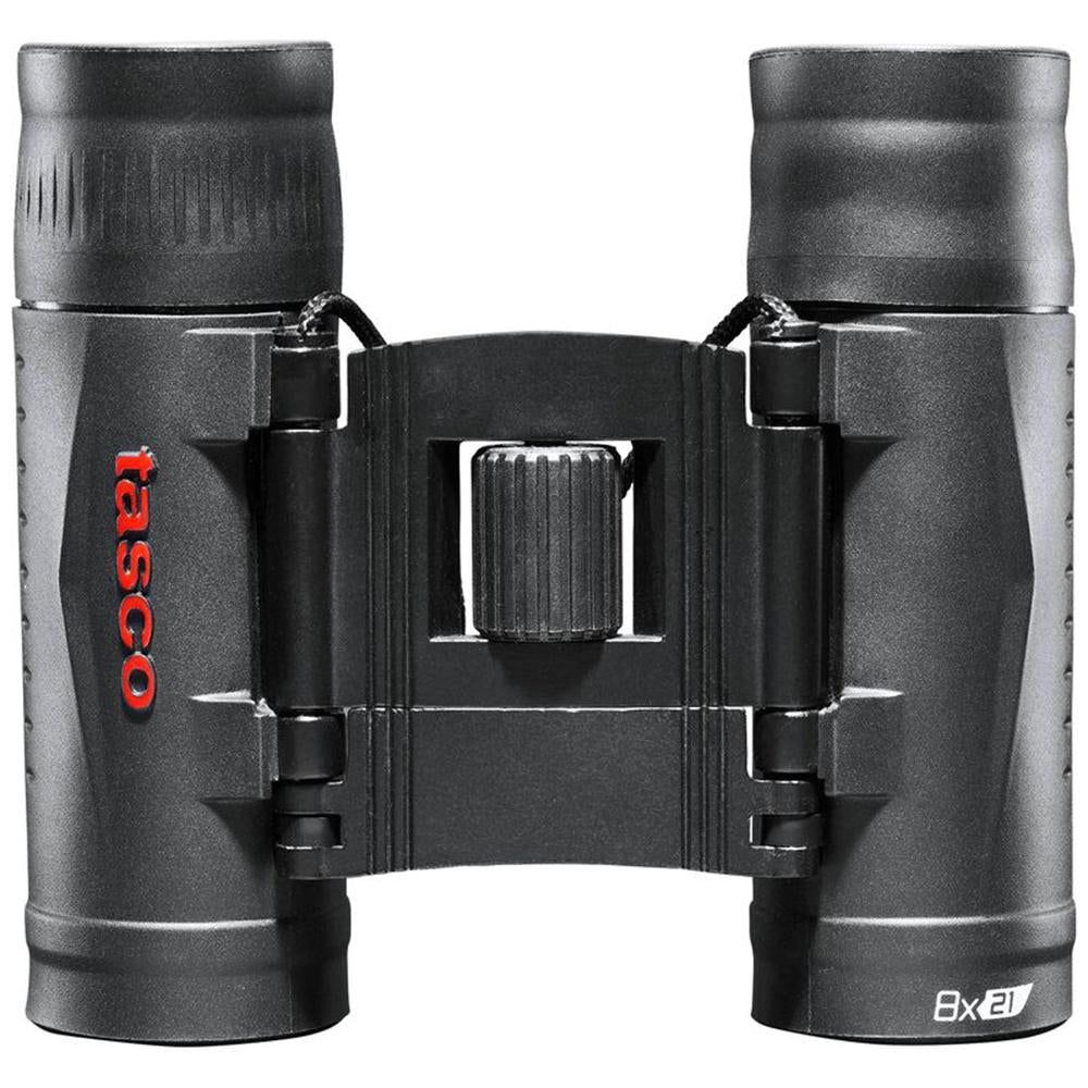 Chattanooga Tasco Essentials 8x21mm compact roof binoculars with black fully-coated optics, ideal for outdoor viewing.