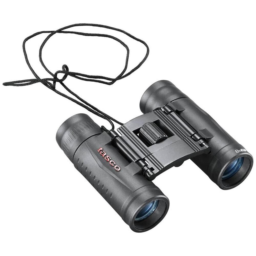 Chattanooga Tasco Essentials 8x21mm compact roof binoculars with black fully coated optics, ideal for outdoor viewing.