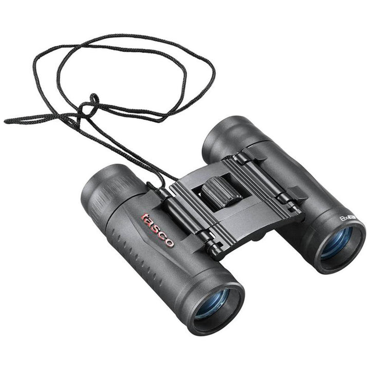 Chattanooga Tasco Essentials 8x21mm compact roof binoculars with black fully coated optics, ideal for outdoor viewing.