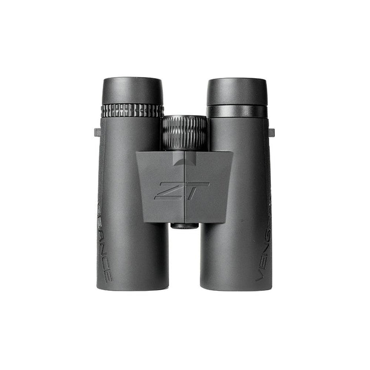Chattanooga ZeroTech Vengance ED 8x42 black binoculars for outdoor birdwatching and travel, showing the compact design and lenses.