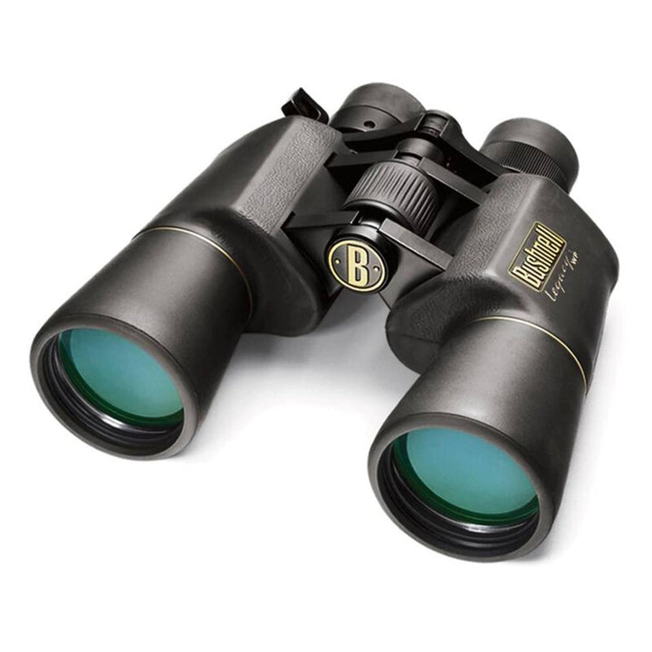 Chattanooga Bushnell 10-22x50mm black Porro prism water-resistant zoom binoculars showing the lens and body details