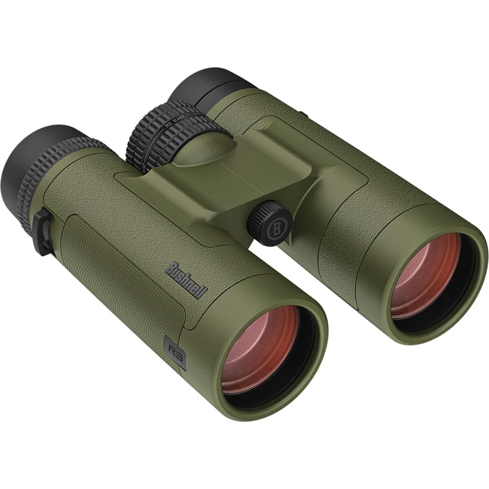 Chattanooga Bushnell Banner R3 8x42 waterproof binoculars in ranger green with case, featuring premium optics for outdoor viewing.