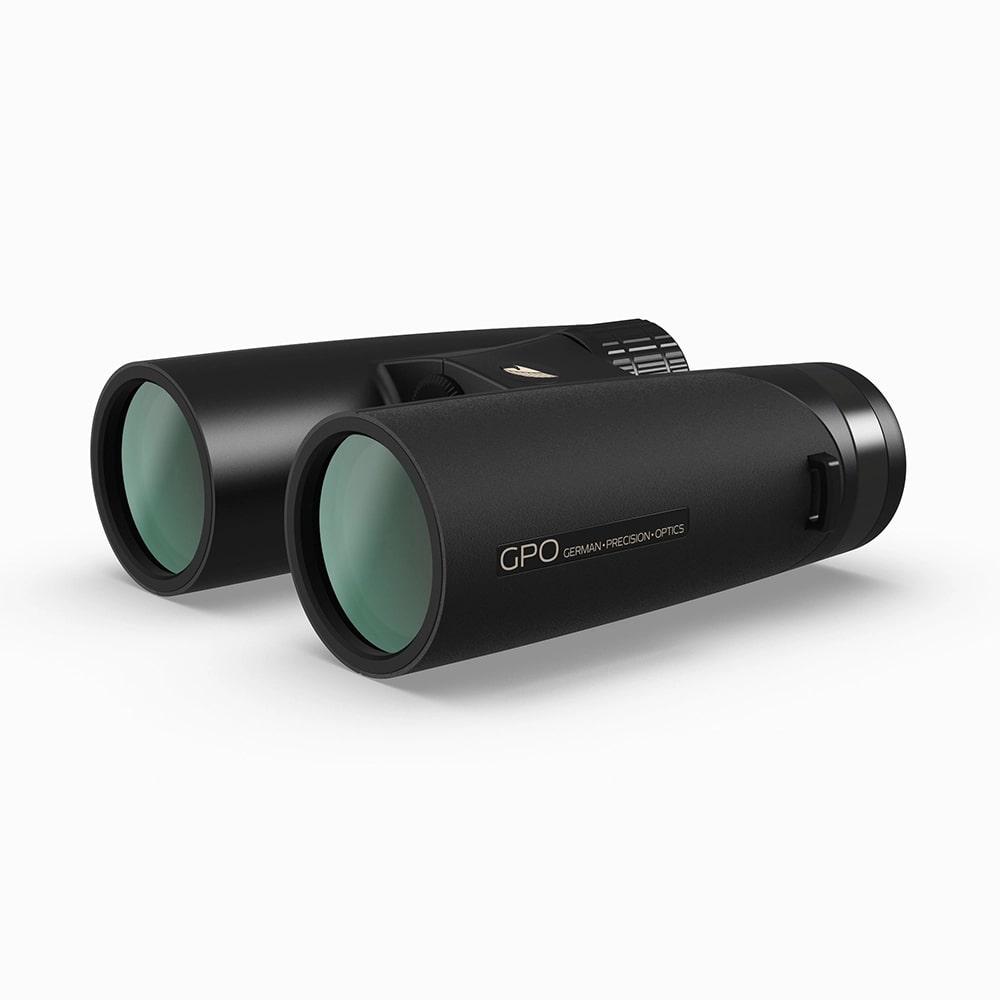 German Precision Optics Passion ED binoculars 8x42 in charcoal black, featuring sleek design and high-quality optics for clear viewing.