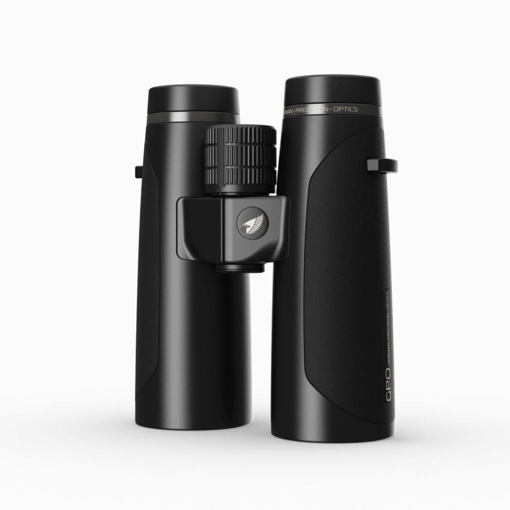 Chattanooga GPO Passion HD 10x42 binoculars in charcoal black with high clarity and included adapter, outdoor viewing gear