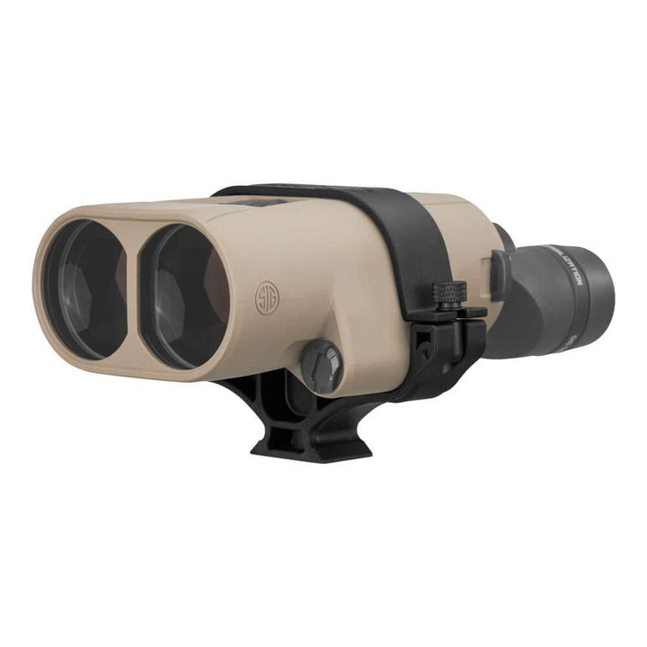 Chattanooga Sig Sauer Binocular Adapter Zulu6 HDX Pro 50mm black stable secure optics mount attached to binoculars.