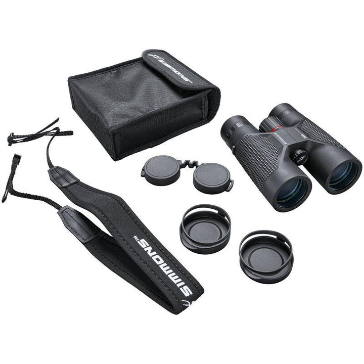 Chattanooga Simmons Pro binoculars with 10x42mm fully coated optics, waterproof and fogproof, shown with black case.