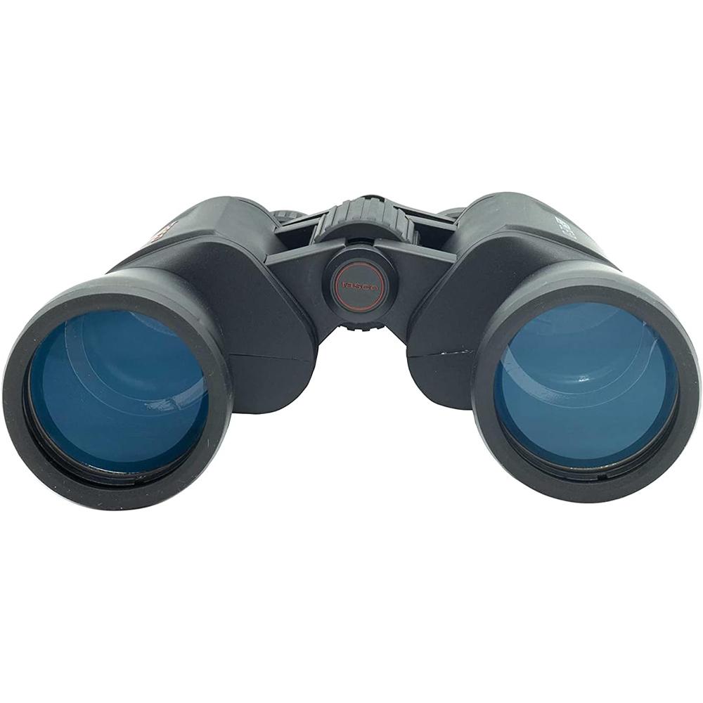 Chattanooga Tasco 10-30x50 black Porro MC zoom binoculars showing adjustable eyepieces and compact design for outdoor viewing.