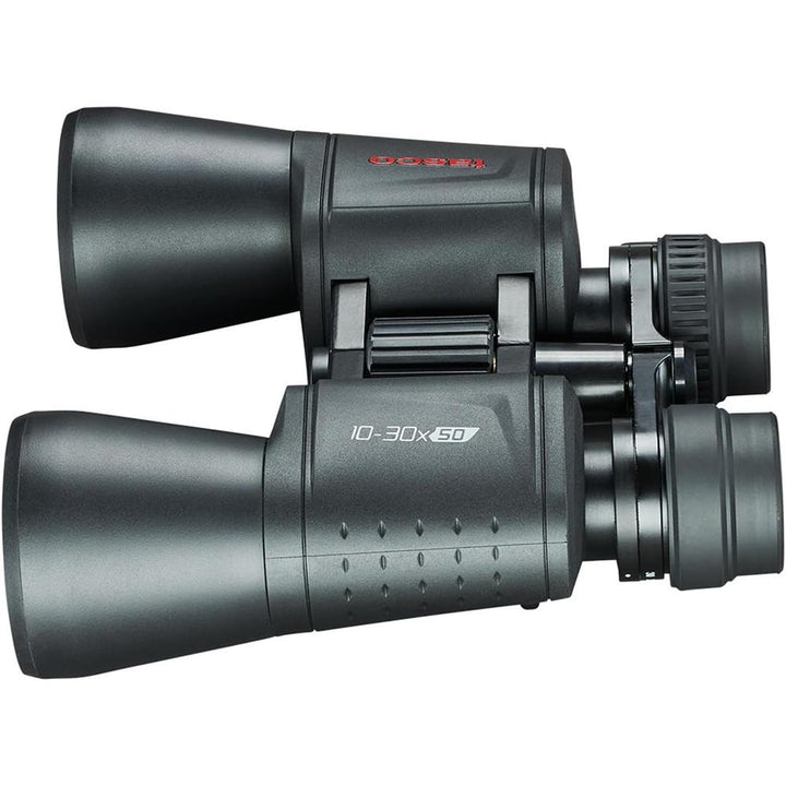 Chattanooga Tasco 10-30x50 black Porro MC zoom binoculars showing the compact design and adjustable zoom lens.